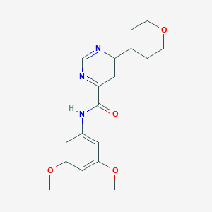 molecular formula C18H21N3O4 B2733756 N-(3,5-Dimethoxyphenyl)-6-(oxan-4-yl)pyrimidine-4-carboxamide CAS No. 2415541-73-8