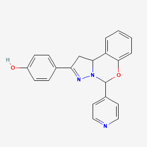 molecular formula C21H17N3O2 B2733769 4-(5-(pyridin-4-yl)-5,10b-dihydro-1H-benzo[e]pyrazolo[1,5-c][1,3]oxazin-2-yl)phenol CAS No. 899984-81-7