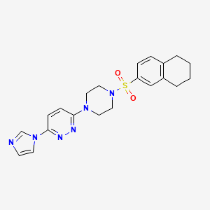 molecular formula C21H24N6O2S B2733829 3-(1H-imidazol-1-yl)-6-(4-((5,6,7,8-tetrahydronaphthalen-2-yl)sulfonyl)piperazin-1-yl)pyridazine CAS No. 1351594-77-8
