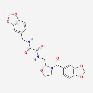 molecular formula C22H21N3O8 B2733834 N1-(benzo[d][1,3]dioxol-5-ylmethyl)-N2-((3-(benzo[d][1,3]dioxole-5-carbonyl)oxazolidin-2-yl)methyl)oxalamide CAS No. 874805-56-8