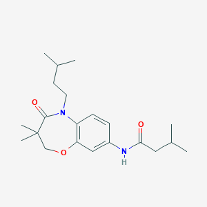 molecular formula C21H32N2O3 B2733845 N-(5-isopentyl-3,3-dimethyl-4-oxo-2,3,4,5-tetrahydrobenzo[b][1,4]oxazepin-8-yl)-3-methylbutanamide CAS No. 921811-22-5