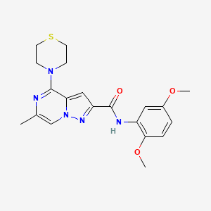 molecular formula C20H23N5O3S B2733850 N-(2,5-dimethoxyphenyl)-6-methyl-4-(1,4-thiazinan-4-yl)pyrazolo[1,5-a]pyrazine-2-carboxamide CAS No. 1775378-47-6