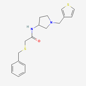 molecular formula C18H22N2OS2 B2733969 2-(苄硫基)-N-{1-[(噻吩-3-基)甲基]吡咯啉-3-基}乙酰胺 CAS No. 2097924-06-4