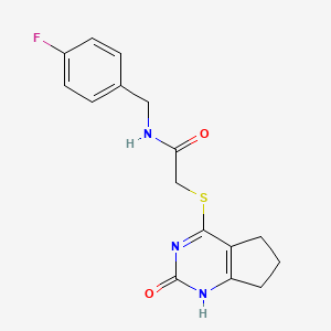 molecular formula C16H16FN3O2S B2733997 N-[(4-氟苯基)甲基]-2-[(2-氧代-1,5,6,7-四氢环戊[1,2,5]嘧啶-4-基)硫代基]乙酰胺 CAS No. 959492-32-1