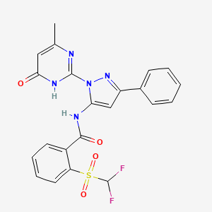 molecular formula C22H17F2N5O4S B2734011 2-((二氟甲基)磺酰基)-N-(1-(4-甲基-6-氧代-1,6-二氢嘧啶-2-基)-3-苯基-1H-吡唑-5-基)苯甲酰胺 CAS No. 1211002-53-7