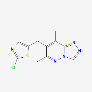 molecular formula C11H10ClN5S B2734043 7-[(2-Chloro-1,3-thiazol-5-yl)methyl]-6,8-dimethyl[1,2,4]triazolo[4,3-b]pyridazine CAS No. 860783-93-3