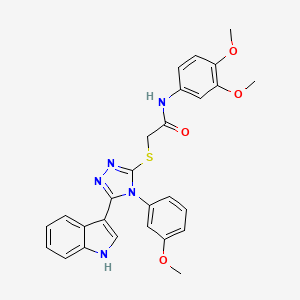 molecular formula C27H25N5O4S B2734067 2-((5-(1H-indol-3-yl)-4-(3-methoxyphenyl)-4H-1,2,4-triazol-3-yl)thio)-N-(3,4-dimethoxyphenyl)acetamide CAS No. 852145-46-1