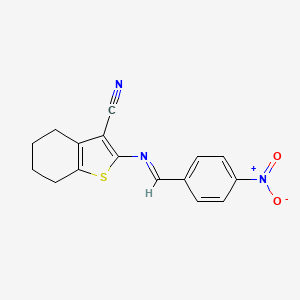 molecular formula C16H13N3O2S B2734072 (E)-2-((4-硝基苄亚胺)氨基)-4,5,6,7-四氢苯并[b]噻吩-3-羧腈 CAS No. 69438-10-4