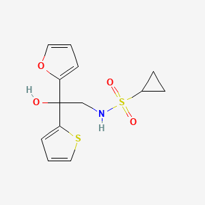 molecular formula C13H15NO4S2 B2734074 N-(2-(furan-2-yl)-2-hydroxy-2-(thiophen-2-yl)ethyl)cyclopropanesulfonamide CAS No. 2034334-10-4