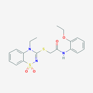 molecular formula C19H21N3O4S2 B2734097 N-(2-ethoxyphenyl)-2-((4-ethyl-1,1-dioxido-4H-benzo[e][1,2,4]thiadiazin-3-yl)thio)acetamide CAS No. 941899-72-5