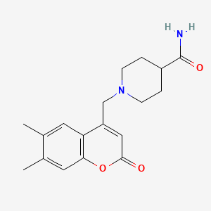 molecular formula C18H22N2O3 B2734102 1-[(6,7-Dimethyl-2-oxochromen-4-yl)methyl]piperidine-4-carboxamide CAS No. 852173-91-2