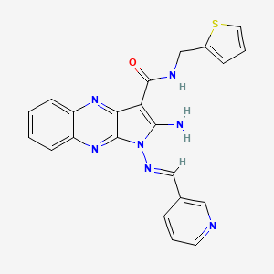 molecular formula C22H17N7OS B2734109 (E)-2-amino-1-((pyridin-3-ylmethylene)amino)-N-(thiophen-2-ylmethyl)-1H-pyrrolo[2,3-b]quinoxaline-3-carboxamide CAS No. 841206-75-5