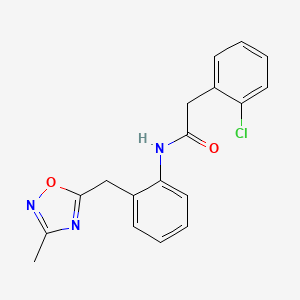 molecular formula C18H16ClN3O2 B2734119 2-(2-chlorophenyl)-N-(2-((3-methyl-1,2,4-oxadiazol-5-yl)methyl)phenyl)acetamide CAS No. 1448079-50-2