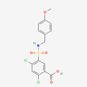 molecular formula C15H13Cl2NO5S B2734120 2,4-Dichloro-5-{[(4-methoxyphenyl)methyl]sulfamoyl}benzoic acid CAS No. 743451-38-9