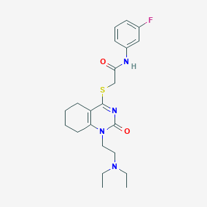 molecular formula C22H29FN4O2S B2734123 2-((1-(2-(diethylamino)ethyl)-2-oxo-1,2,5,6,7,8-hexahydroquinazolin-4-yl)thio)-N-(3-fluorophenyl)acetamide CAS No. 899949-89-4