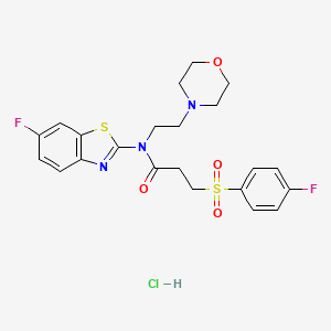 molecular formula C22H24ClF2N3O4S2 B2734146 N-(6-fluorobenzo[d]thiazol-2-yl)-3-((4-fluorophenyl)sulfonyl)-N-(2-morpholinoethyl)propanamide hydrochloride CAS No. 1216477-48-3