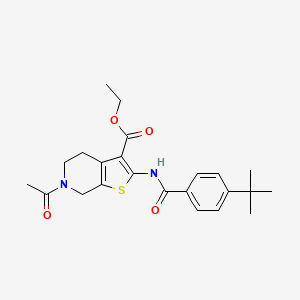 molecular formula C23H28N2O4S B2734165 ethyl 6-acetyl-2-[(4-tert-butylbenzoyl)amino]-5,7-dihydro-4H-thieno[2,3-c]pyridine-3-carboxylate CAS No. 896680-10-7