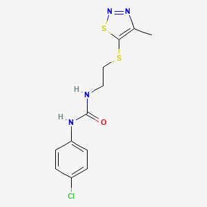 molecular formula C12H13ClN4OS2 B2734172 N-(4-chlorophenyl)-N'-{2-[(4-methyl-1,2,3-thiadiazol-5-yl)sulfanyl]ethyl}urea CAS No. 478077-55-3