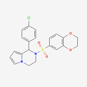 molecular formula C21H19ClN2O4S B2734182 1-(4-氯苯基)-2-((2,3-二氢苯并[b][1,4]二氧杂环己烷-6-基)磺酰)-1,2,3,4-四氢吡咯并[1,2-a]吡嗪 CAS No. 900010-99-3