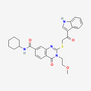 molecular formula C28H30N4O4S B2734184 2-((2-(1H-吲哚-3-基)-2-氧代乙基)硫)-N-环己基-3-(2-甲氧基乙基)-4-氧代-3,4-二氢喹唑啉-7-羧酰胺 CAS No. 1113134-87-4