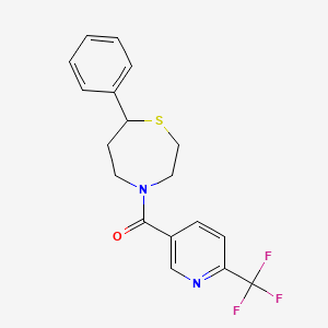 molecular formula C18H17F3N2OS B2734187 (7-Phenyl-1,4-thiazepan-4-yl)(6-(trifluoromethyl)pyridin-3-yl)methanone CAS No. 1797737-86-0