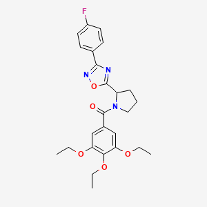 molecular formula C25H28FN3O5 B2734211 3-(4-Fluorophenyl)-5-[1-(3,4,5-triethoxybenzoyl)pyrrolidin-2-yl]-1,2,4-oxadiazole CAS No. 1795467-53-6