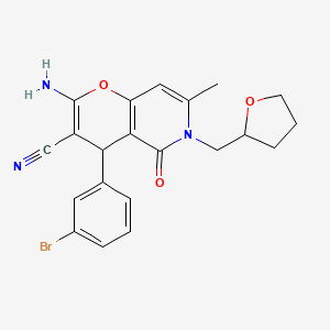 B2734224 2-amino-4-(3-bromophenyl)-7-methyl-5-oxo-6-((tetrahydrofuran-2-yl)methyl)-5,6-dihydro-4H-pyrano[3,2-c]pyridine-3-carbonitrile CAS No. 638139-20-5