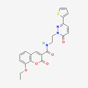molecular formula C22H19N3O5S B2734229 8-乙氧基-2-氧代-N-(2-(6-氧代-3-(噻吩-2-基)吡啶并[6H]-1-基)乙基)-2H-香豆素-3-羧酰胺 CAS No. 946341-25-9
