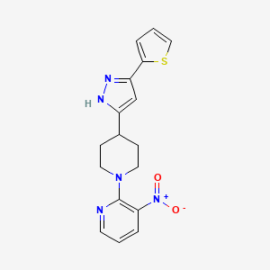 molecular formula C17H17N5O2S B2734231 1-(3-硝基-2-吡啶基)-4-[5-(2-噻吩-2-基)-1H-吡唑-3-基]哌啶 CAS No. 1030937-65-5