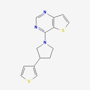 molecular formula C14H13N3S2 B2734243 4-(3-Thiophen-3-ylpyrrolidin-1-yl)thieno[3,2-d]pyrimidine CAS No. 2380191-51-3