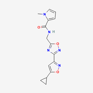 molecular formula C15H15N5O3 B2734252 N-((3-(5-环丙基异噁唑-3-基)-1,2,4-噁二唑-5-基)甲基)-1-甲基-1H-吡咯-2-甲酰胺 CAS No. 1904410-70-3