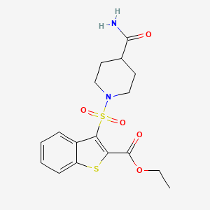 molecular formula C17H20N2O5S2 B2734256 Ethyl 3-((4-carbamoylpiperidin-1-yl)sulfonyl)benzo[b]thiophene-2-carboxylate CAS No. 932464-66-9