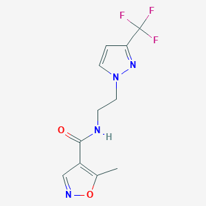 molecular formula C11H11F3N4O2 B2734261 5-methyl-N-(2-(3-(trifluoromethyl)-1H-pyrazol-1-yl)ethyl)isoxazole-4-carboxamide CAS No. 1448130-36-6