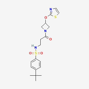 molecular formula C19H25N3O4S2 B2734291 4-(tert-butyl)-N-(3-oxo-3-(3-(thiazol-2-yloxy)azetidin-1-yl)propyl)benzenesulfonamide CAS No. 1796957-74-8