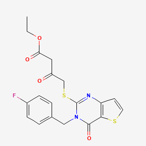 molecular formula C19H17FN2O4S2 B2734295 乙酸4-((3-(4-氟苯甲基)-4-氧代-3,4-二氢噻吩[3,2-d]嘧啶-2-基)硫)-3-氧代丁酸酯 CAS No. 450372-75-5