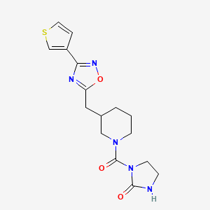 molecular formula C16H19N5O3S B2734306 1-(3-((3-(Thiophen-3-yl)-1,2,4-oxadiazol-5-yl)methyl)piperidine-1-carbonyl)imidazolidin-2-one CAS No. 1705104-34-2