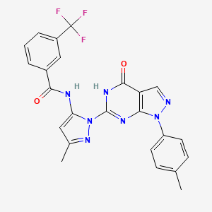 molecular formula C24H18F3N7O2 B2734307 N-(3-methyl-1-(4-oxo-1-(p-tolyl)-4,5-dihydro-1H-pyrazolo[3,4-d]pyrimidin-6-yl)-1H-pyrazol-5-yl)-3-(trifluoromethyl)benzamide CAS No. 1172565-27-3