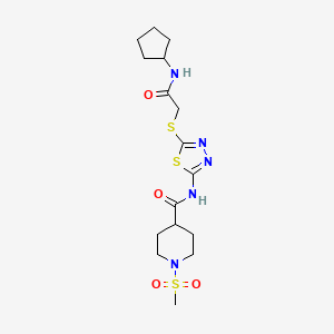 molecular formula C16H25N5O4S3 B2734327 N-(5-((2-(cyclopentylamino)-2-oxoethyl)thio)-1,3,4-thiadiazol-2-yl)-1-(methylsulfonyl)piperidine-4-carboxamide CAS No. 1351616-10-8