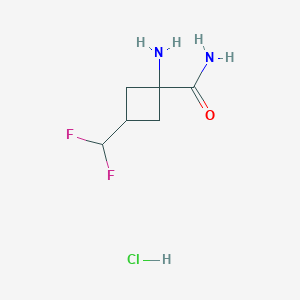 molecular formula C6H11ClF2N2O B2734351 1-氨基-3-(二氟甲基)环丁烷-1-甲酰胺;盐酸盐 CAS No. 2241141-03-5