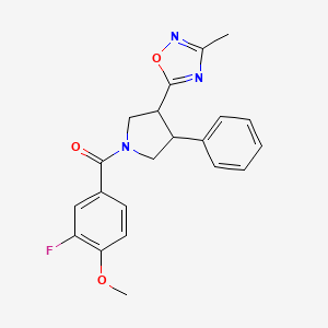 molecular formula C21H20FN3O3 B2734356 (3-Fluoro-4-methoxyphenyl)(3-(3-methyl-1,2,4-oxadiazol-5-yl)-4-phenylpyrrolidin-1-yl)methanone CAS No. 1904208-12-3