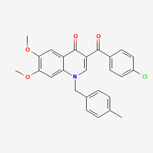 molecular formula C26H22ClNO4 B2734368 3-(4-Chlorobenzoyl)-6,7-dimethoxy-1-[(4-methylphenyl)methyl]quinolin-4-one CAS No. 866809-32-7