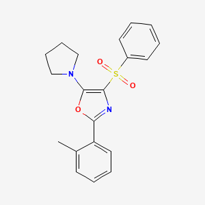 molecular formula C20H20N2O3S B2734380 4-(苯基磺酰基)-5-(吡咯啉-1-基)-2-(邻甲苯基)噁唑 CAS No. 855714-71-5