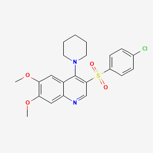 molecular formula C22H23ClN2O4S B2734384 3-[(4-Chlorophenyl)sulfonyl]-6,7-dimethoxy-4-piperidin-1-ylquinoline CAS No. 872206-09-2