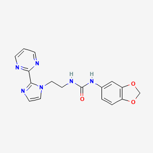 molecular formula C17H16N6O3 B2734402 1-(benzo[d][1,3]dioxol-5-yl)-3-(2-(2-(pyrimidin-2-yl)-1H-imidazol-1-yl)ethyl)urea CAS No. 1797680-41-1