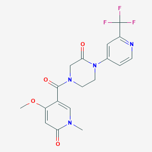 molecular formula C18H17F3N4O4 B2734422 4-(4-Methoxy-1-methyl-6-oxopyridine-3-carbonyl)-1-[2-(trifluoromethyl)pyridin-4-yl]piperazin-2-one CAS No. 2380085-71-0