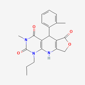 molecular formula C20H21N3O4 B2734423 11-Methyl-8-(2-methylphenyl)-13-propyl-5-oxa-2,11,13-triazatricyclo[7.4.0.0^{3,7}]trideca-1(9),3(7)-diene-6,10,12-trione CAS No. 869465-33-8