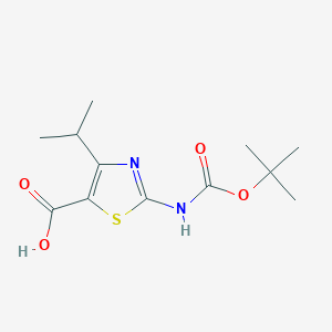 molecular formula C12H18N2O4S B2734424 2-[(2-Methylpropan-2-yl)oxycarbonylamino]-4-propan-2-yl-1,3-thiazole-5-carboxylic acid CAS No. 2248280-69-3