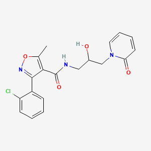 molecular formula C19H18ClN3O4 B2734430 3-(2-chlorophenyl)-N-(2-hydroxy-3-(2-oxopyridin-1(2H)-yl)propyl)-5-methylisoxazole-4-carboxamide CAS No. 1797187-98-4