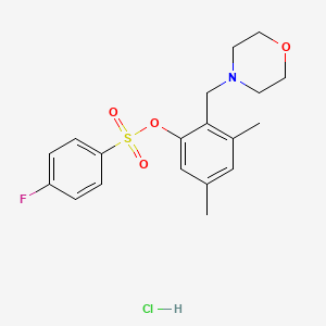 molecular formula C19H23ClFNO4S B2734432 3,5-二甲基-2-(吗啉基甲基)苯基-4-氟苯磺酸酯盐酸盐 CAS No. 1049783-89-2