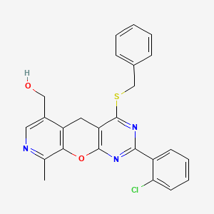 molecular formula C25H20ClN3O2S B2734438 (4-(苄硫基)-2-(2-氯苯基)-9-甲基-5H-吡啶并[4',3':5,6]吡喃[2,3-d]嘧啶-6-基)甲醇 CAS No. 892382-60-4